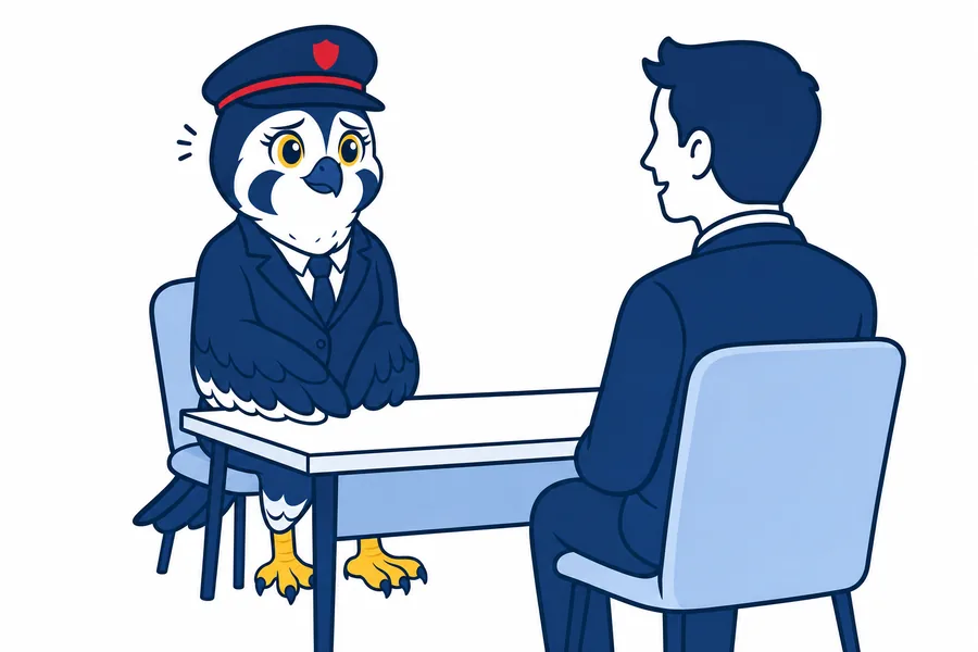 面接を受ける、はやぶさのキャラクター